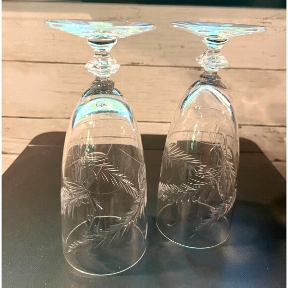 Pair of Tiffin Franciscan Caresse Pattern Vintage Etched Crystal Tea Glasses - Picture 3 of 5